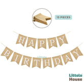 Happy Birthday Banner, Rustic Burlap Bunting Swallowtail Flags D082 Set of 1 | M | Khaki
